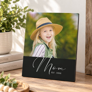 Mum Established Script Black Photo New Mum Plaque