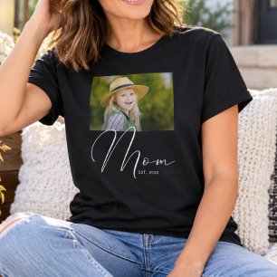 Mum Established Script Black Photo New Mum T-Shirt