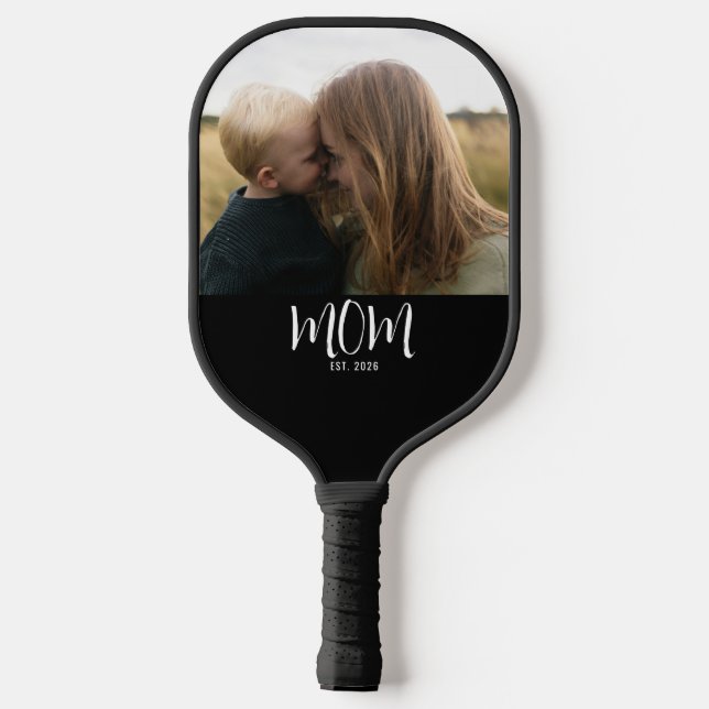Mum Established Script Black Photo  Pickleball Paddle (Back)