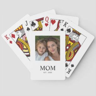 Mum Established Script Black Photo Playing Cards
