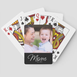 Mum Established Script Black Photo Playing Cards