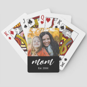 Mum Established Script Black Photo Playing Cards