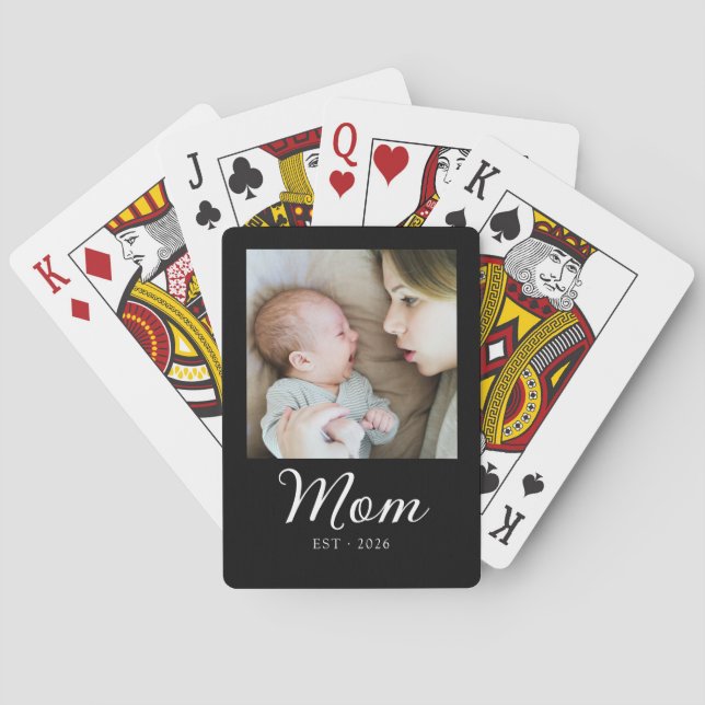 Mum Established Script Black Photo Playing Cards (Back)
