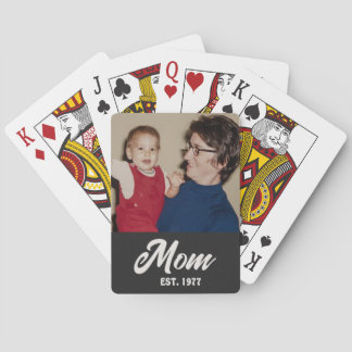 Mum Established Script Black Photo Playing Cards