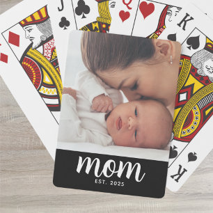 Mum Established Script Black Photo Playing Cards