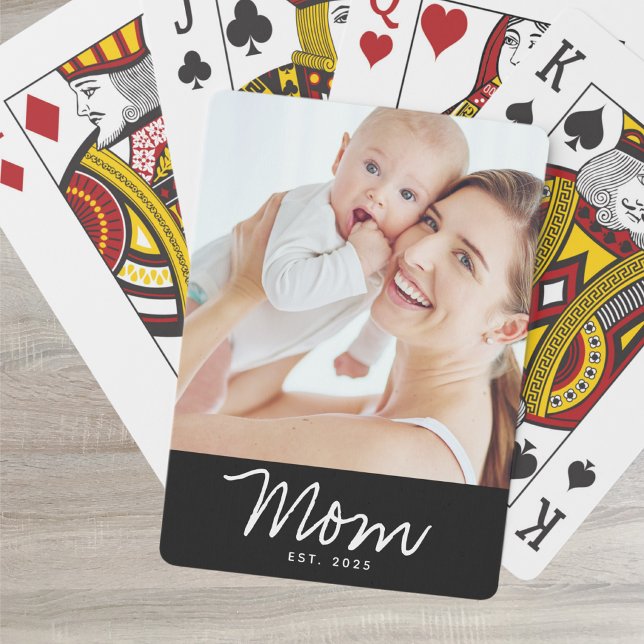 Mum Established Script Black Photo Playing Cards (Creator Uploaded)