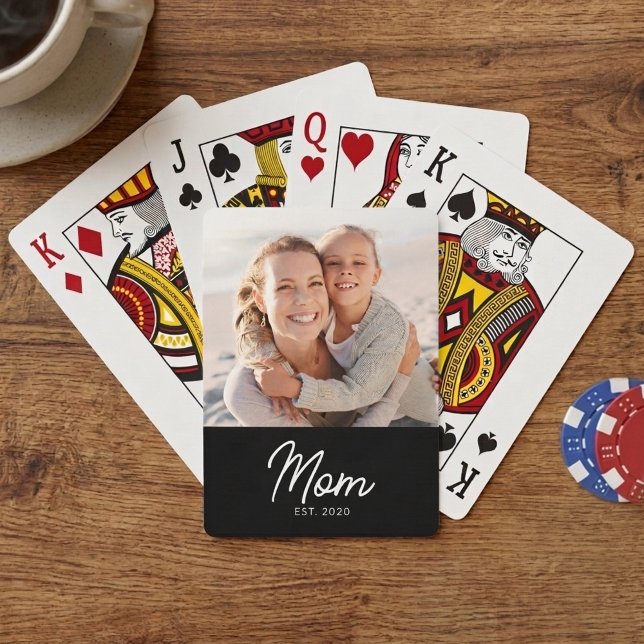 Mum Established Script Black Photo Playing Cards (Creator Uploaded)