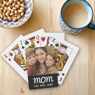 Mum Established Script Black Photo Playing Cards