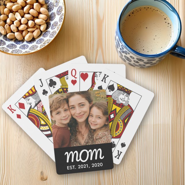Mum Established Script Black Photo Playing Cards (Creator Uploaded)