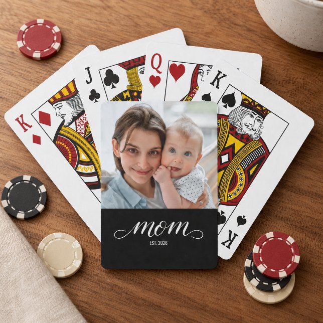 Mum Established Script Black Photo Playing Cards (Creator Uploaded)