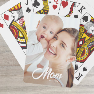 Mum Established Script Black Photo Playing Cards