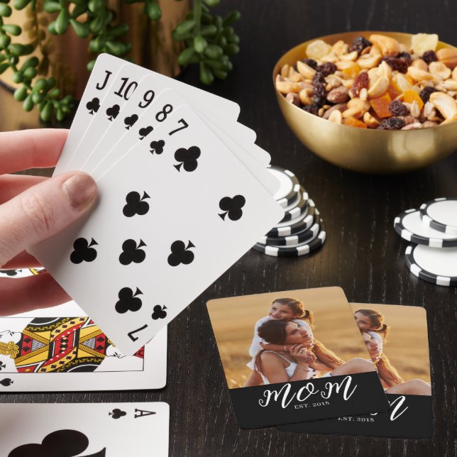 Mum Established Script Black Photo Playing Cards (In Situ)