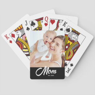 Mum Established Script Black Photo Playing Cards