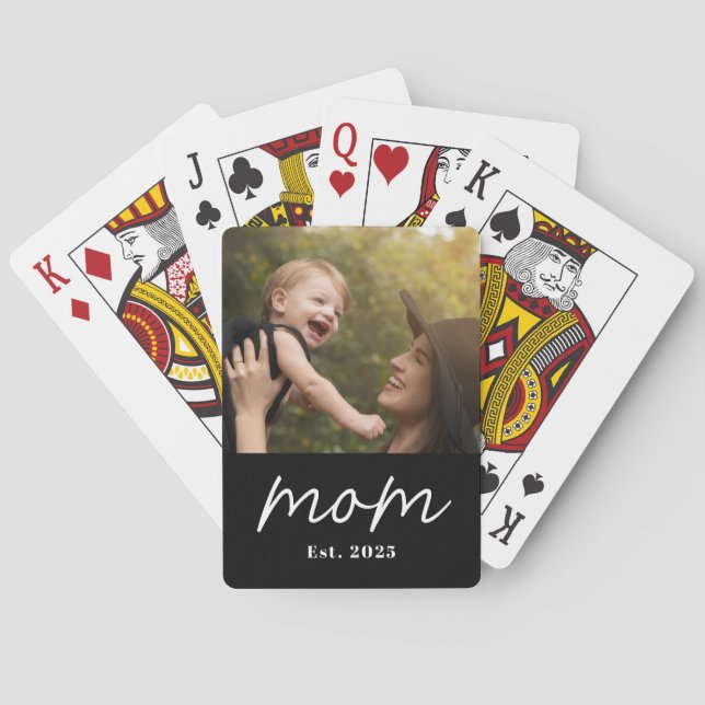 Mum Established Script Black Photo Playing Cards (Back)