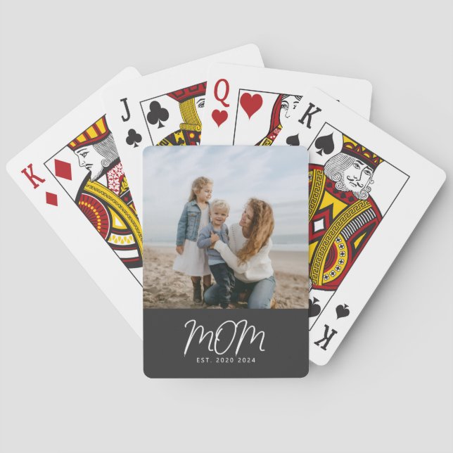 Mum Established Script Black Photo  Playing Cards (Back)