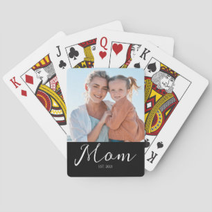 Mum Established Script Black Photo  Playing Cards