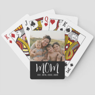 Mum Established Script Black Photo Playing Cards