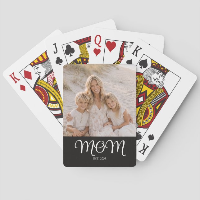 Mum Established Script Black Photo Playing Cards (Back)