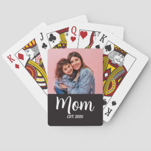 Mum Established Script Black Photo Playing Cards