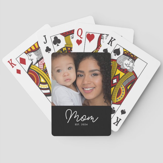 Mum Established Script Black Photo Playing Cards (Back)
