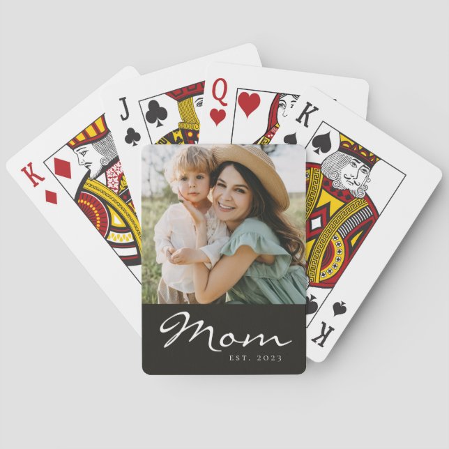Mum Established Script Black Photo Poker Playing Cards (Back)