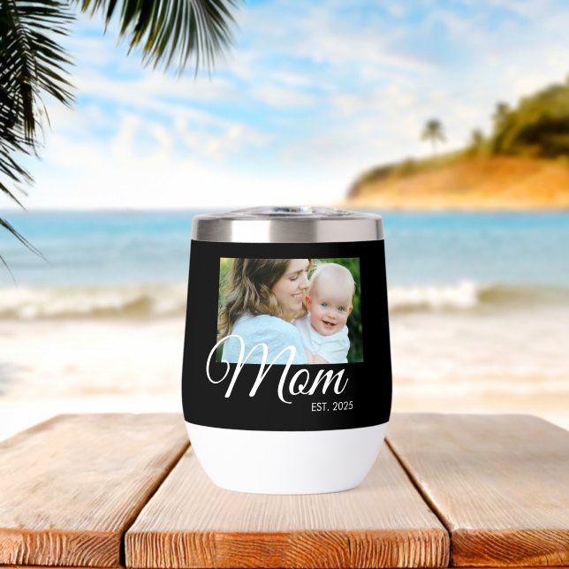 Mum Established Script Black Photo Thermal Wine  (Beach (Rotated))