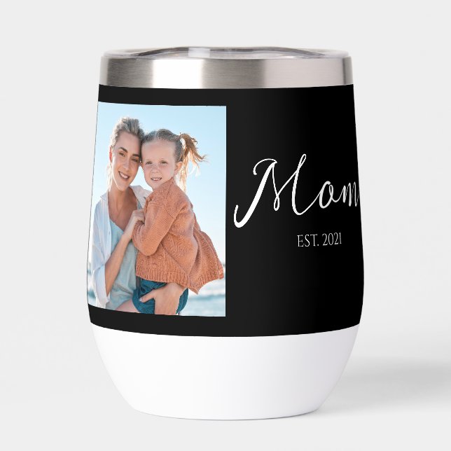 Mum Established Script Black Photo  Thermal Wine  (Back)