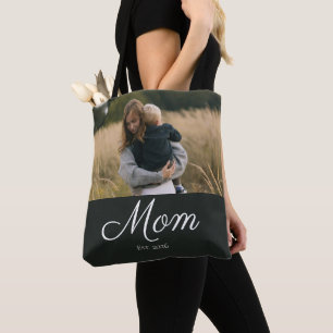 Mum Established Script Black Photo Tote Bag