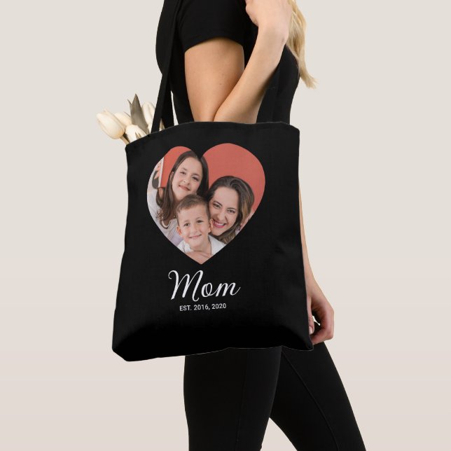 Mum Established Script Black Photo Tote Bag (Close Up)