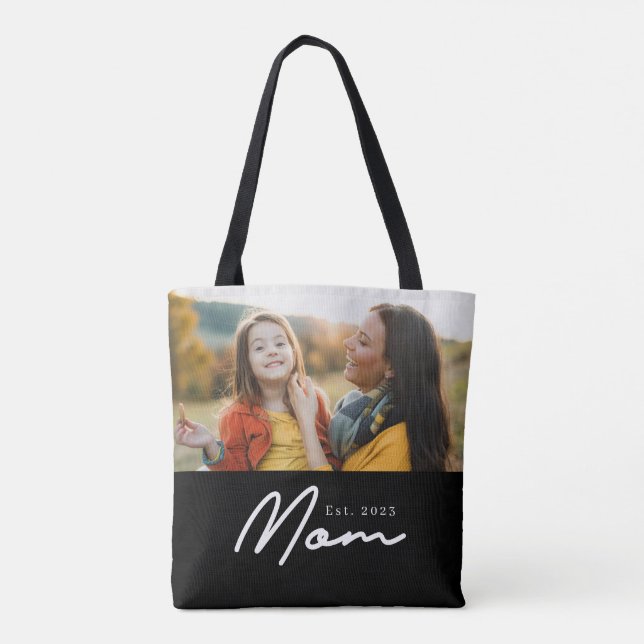 Mum Established Script Black Photo Tote Bag (Back)