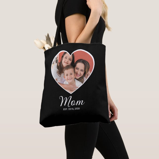 Mum Established Script Black Photo Tote Bag (Close Up)