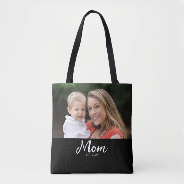 Mum Established Script Black Photo Tote Bag (Front)