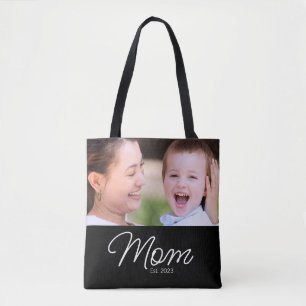 Mum Established Script Black Photo Tote Bag