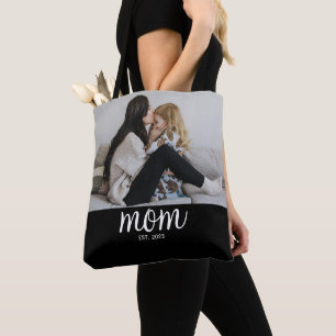 Mum Established Script Black Photo Tote Bag