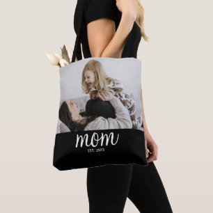 Mum Established Script Black Photo Tote Bag