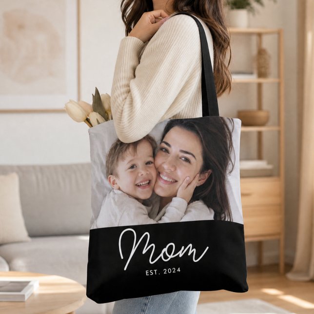 Mum Established Script Black Photo Tote Bag (Creator Uploaded)