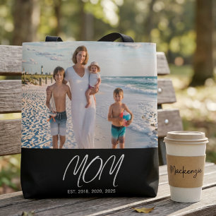 Mum Established Script Black Photo Tote Bag