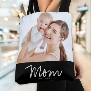 Mum Established Script Black Photo Tote Bag
