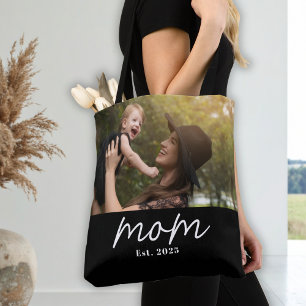 Mum Established Script Black Photo Tote Bag