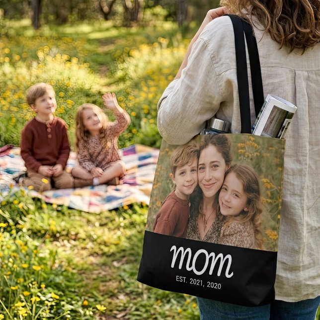 Mum Established Script Black Photo Tote Bag (Creator Uploaded)