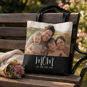 Mum Established Script Black Photo Tote Bag