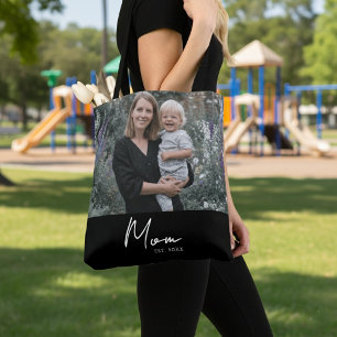Mum Established Script Black Photo Tote Bag