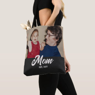 Mum Established Script Black Photo Tote Bag