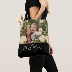 Mum Established Script Black Photo Tote Bag
