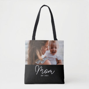 Mum Established Script Black Photo Tote Bag