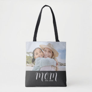 Mum Established Script Black Photo Tote Bag