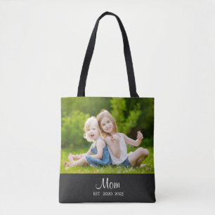 Mum Established Script Black Photo Tote Bag