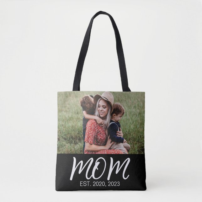 Mum Established Script Black Photo Tote Bag (Front)