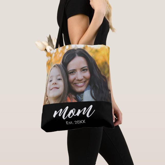 Mum Established Script Black Photo Tote Bag (Close Up)