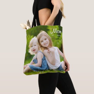 Mum Established Script Black Photo Tote Bag
